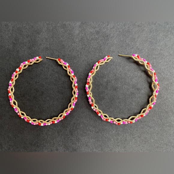 Large Pink & Gold Hoops - Oversized Gold Hoops- Trendy Boho Chic Earrings - Picture 9 of 14
